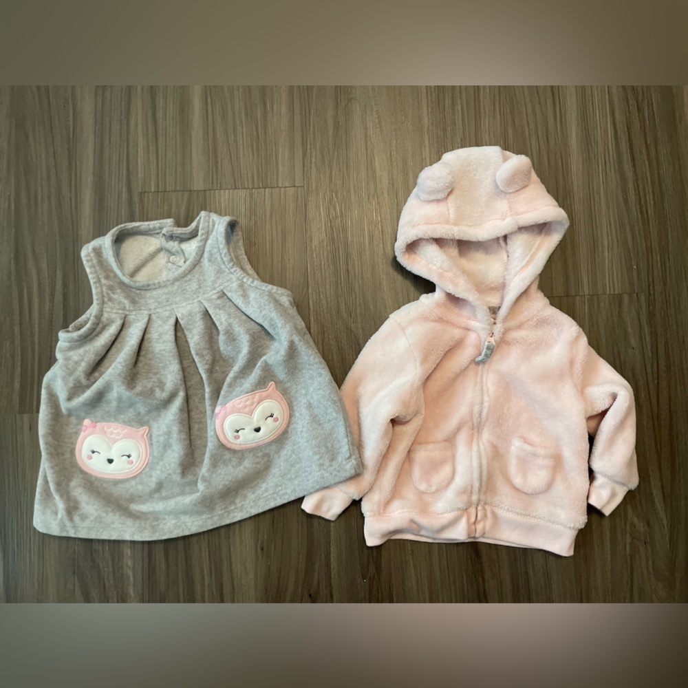 Carters fleece baby girl Adorable Baby Owl Dress and Hoodie Set size 3 months